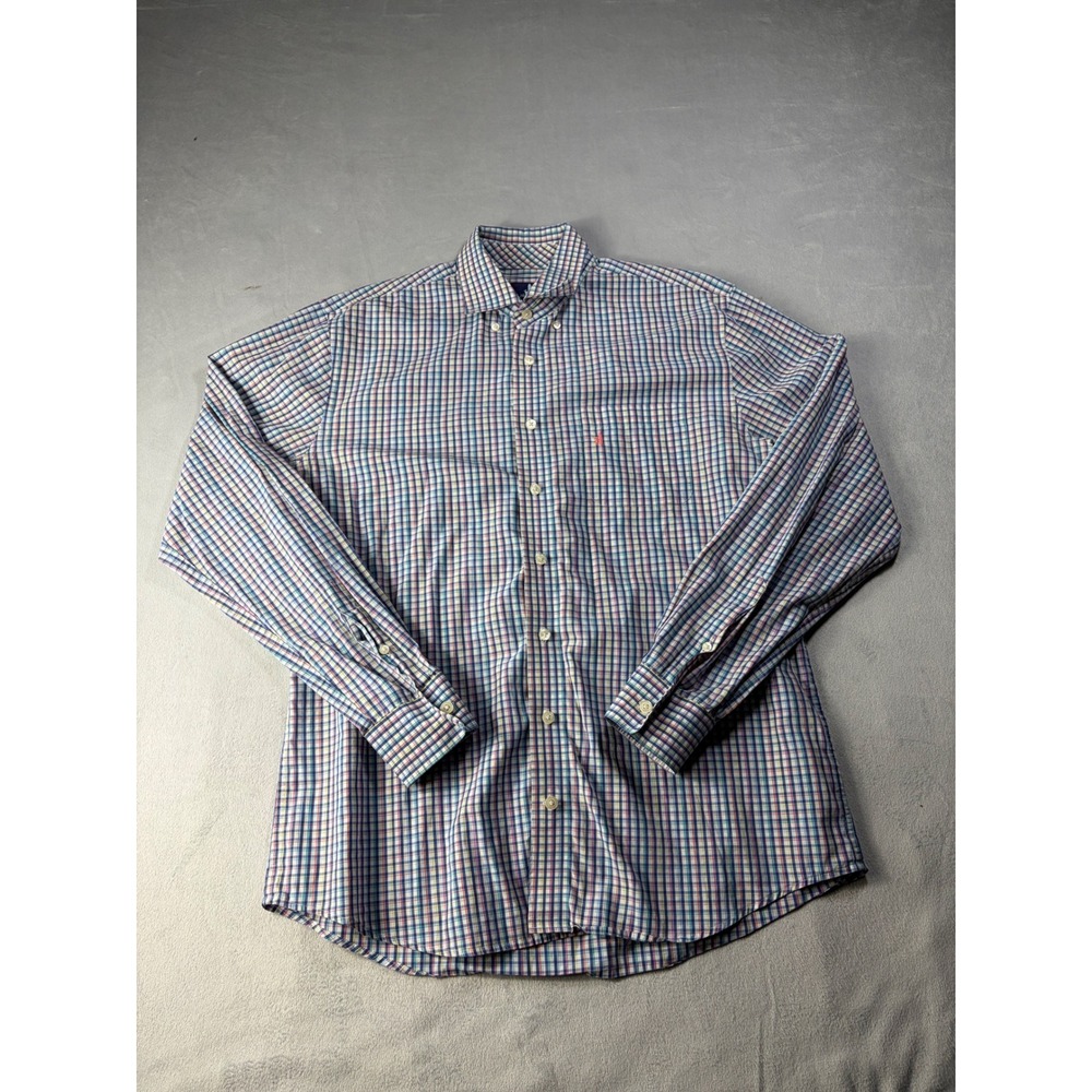 Johnnie-O Mens Medium Plaid Button Down Shirt Multi Color Cotton Long Sleeve